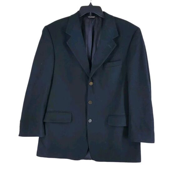 Bill Blass Cashmere Jacket Mens 42 R Black Sport Coat Blazer 3-Button USA Made - Picture 14 of 14